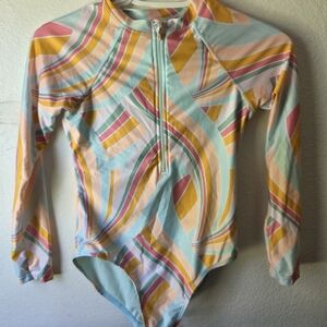 Wonder Nation Striped Long Sleeve Swimsuit